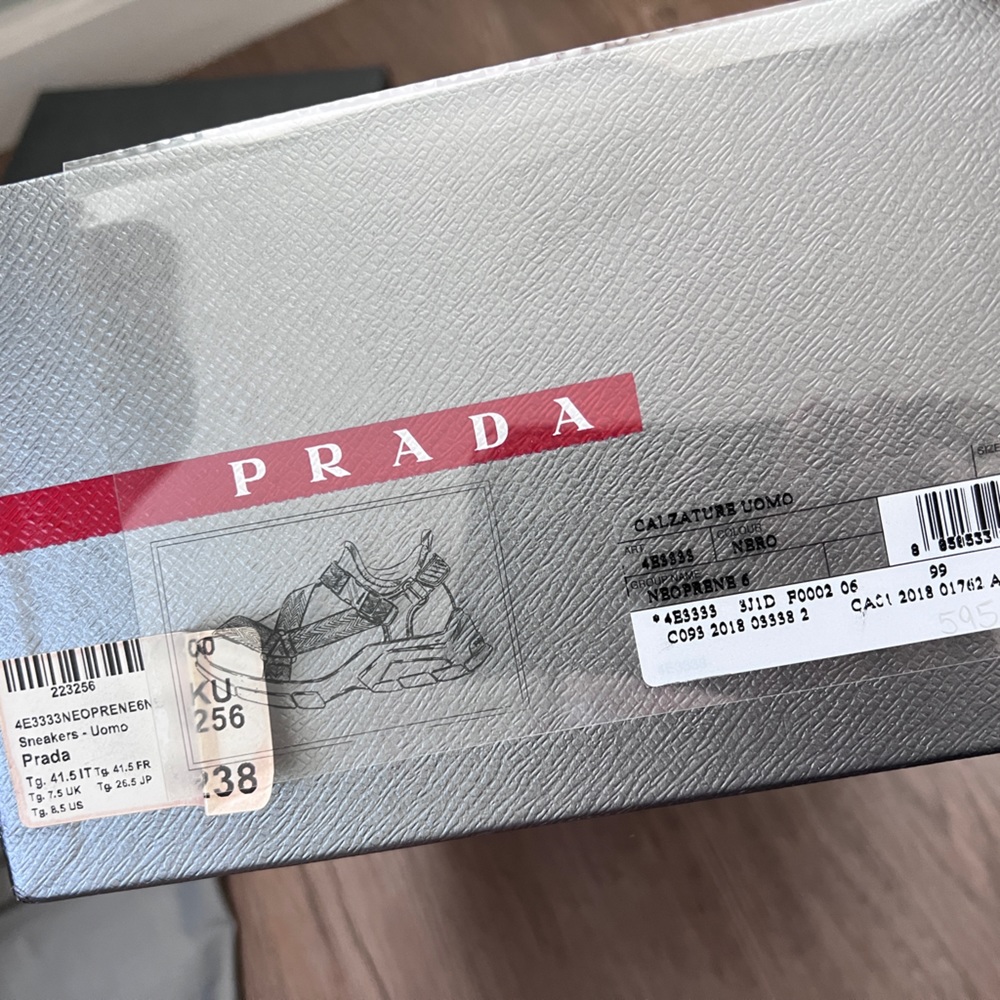 NIB Prada Mens Neoprene Uomo Sneaker black size 7.5/41.5 - Picture 7 of 9